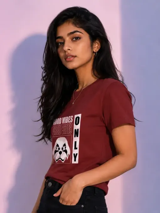 Unisex 'Good Vibes Only' edgy graphic crew t-shirt displayed flat on neutral background