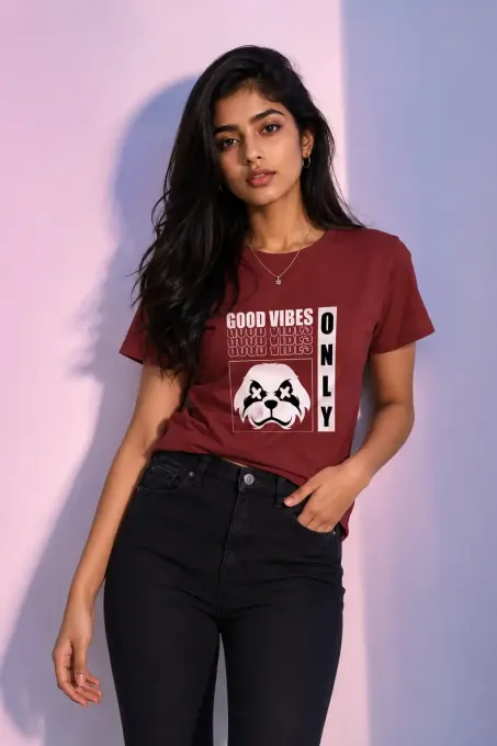 Unisex 'Good Vibes Only' edgy graphic classic crew t‑shirt displayed on plain background
