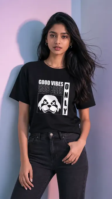 Unisex crew-neck t-shirt featuring a bold "Good Vibes Only" edgy graphic print on the front