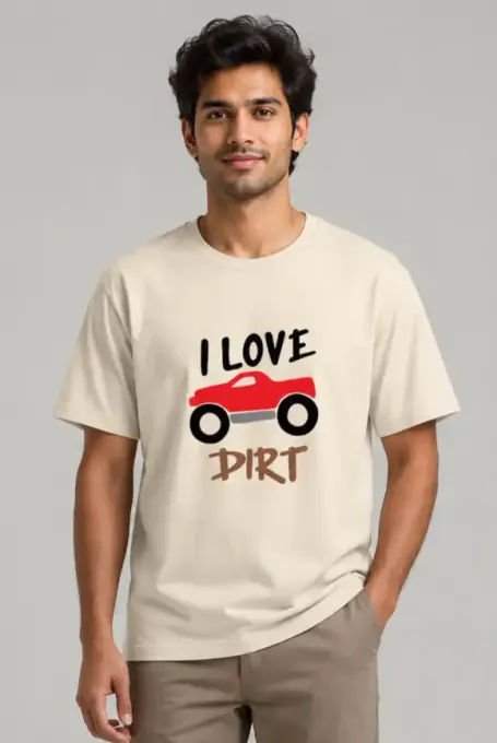 Unisex "I Love Dirt" monster truck graphic classic crew t-shirt with bold front print