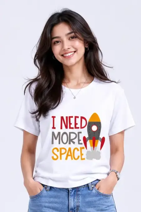 Unisex "I Need More Space" rocket graphic classic crew t-shirt