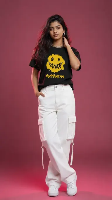 Unisex ironic "Happiness" grunge smiley classic crew t-shirt