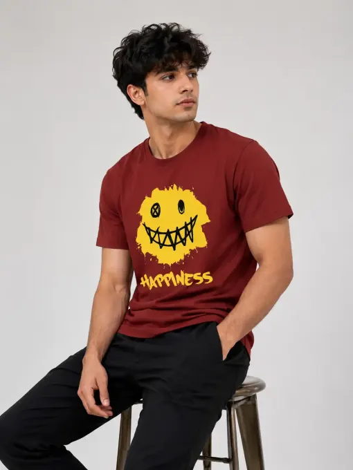 Unisex Ironic "Happiness" Grunge Smiley T-Shirt
