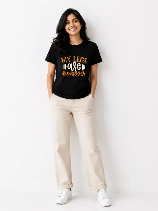 Unisex crew t-shirt with 'My Legs Are Hungover' gym graphic across the chest, clean white tee on plain background