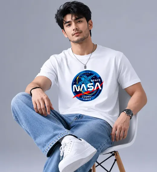 Unisex classic crew t-shirt with NASA Cosmic Vibes graphic print