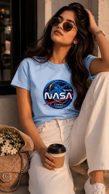Unisex classic crew t-shirt with NASA Cosmic Vibes graphic on the front