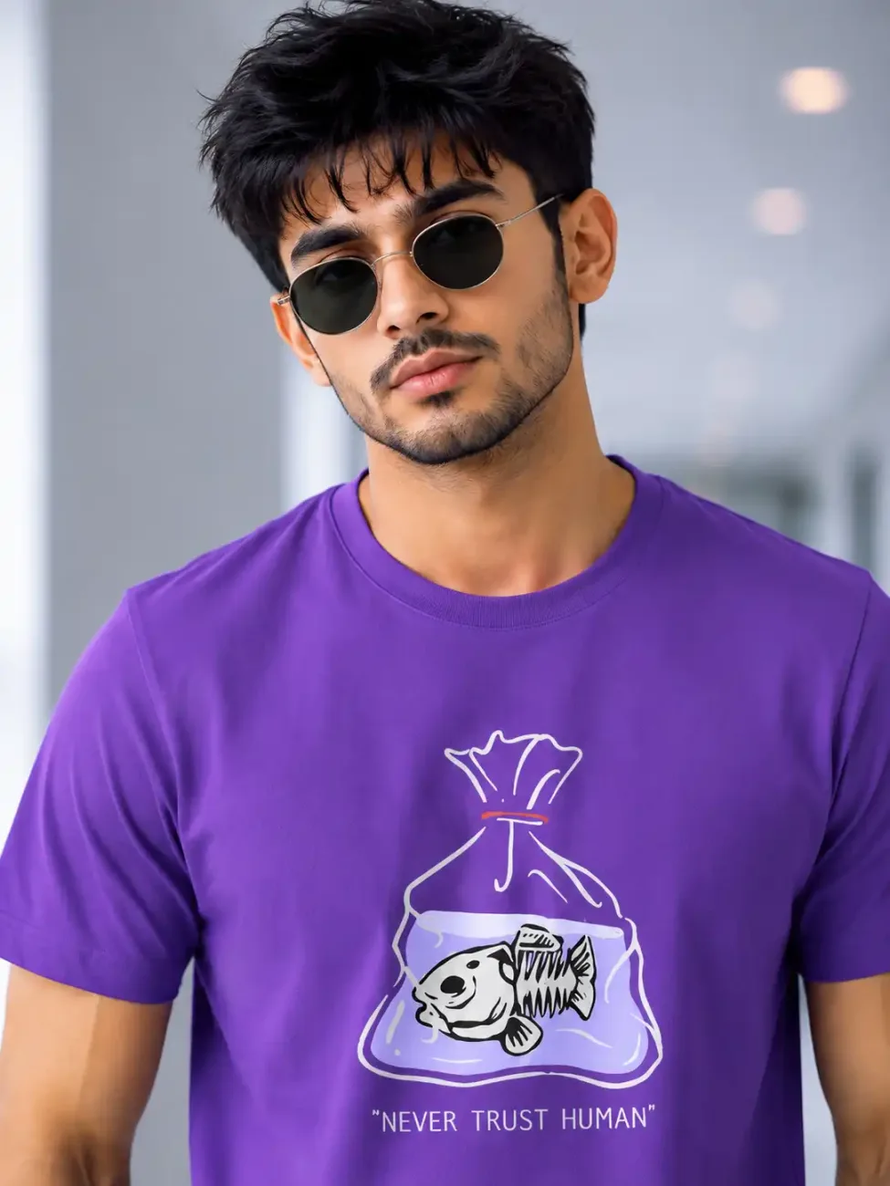 Unisex "Never Trust Human" Fish Graphic T-Shirt