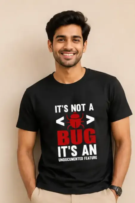 Unisex "Not A Bug" programmer graphic classic crew t-shirt, front view