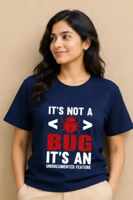 Unisex classic crew t-shirt with black “Not A Bug” programmer graphic on front