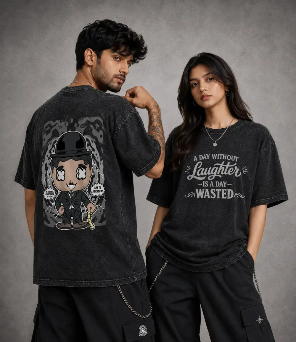 Unisex Oversize Charlie Chaplin Acid Washed T-Shirt