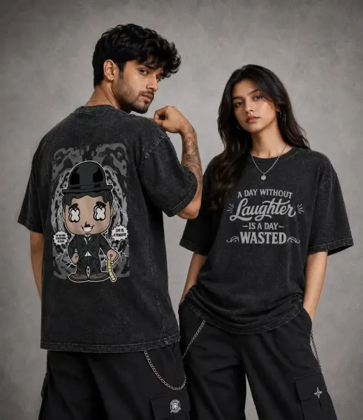 Unisex Oversize Charlie Chaplin Acid Washed T-Shirt