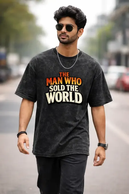 Unisex oversize Nirvana acid-washed t-shirt with relaxed short sleeves and crew neckline