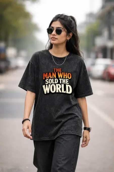 Unisex oversize Nirvana acid-washed t-shirt, front view