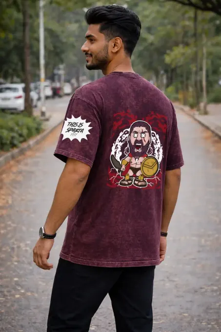 Unisex Oversize Spartan Warrior Acid Washed T-Shirt