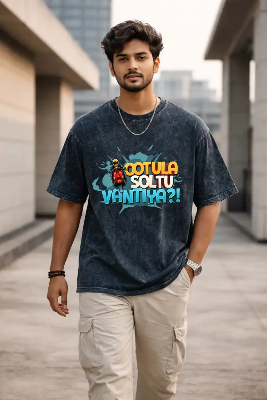 Unisex Oversize Tamil Quote Acid Washed T-Shirt