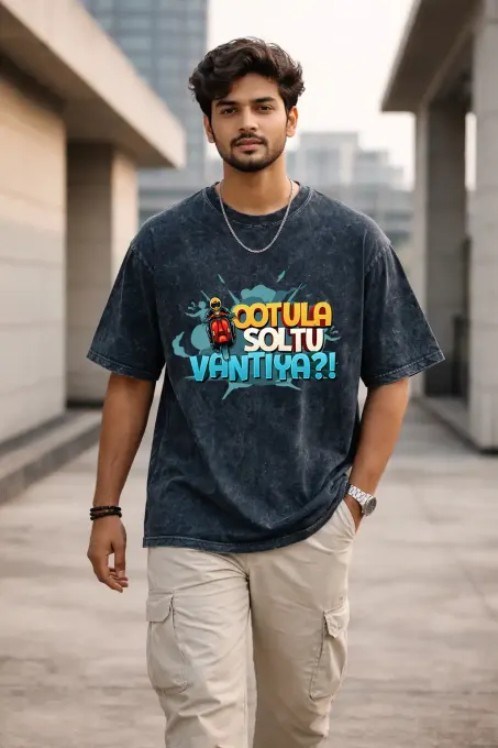 Unisex Oversize Tamil Quote Acid Washed T-Shirt