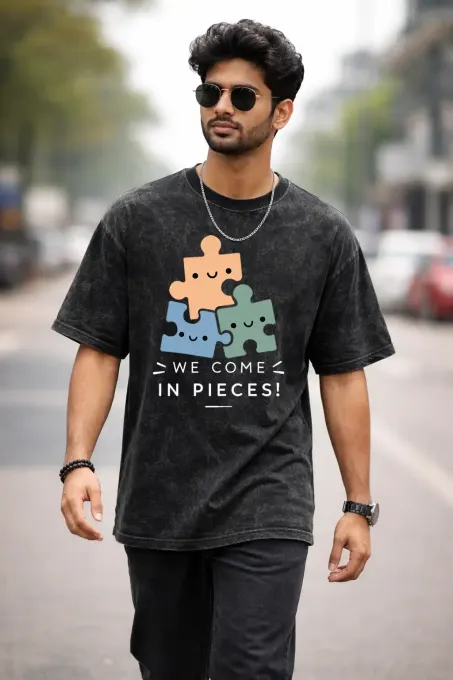 Unisex Oversize We Come In Pieces Acid Washed T-Shirt
