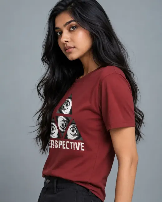 Unisex 'Perspective' Tri-Eye graphic oversized crew t-shirt showing front tri-eye print