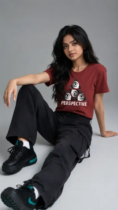 Unisex 'Perspective' Tri-Eye graphic crew-neck t-shirt, front view