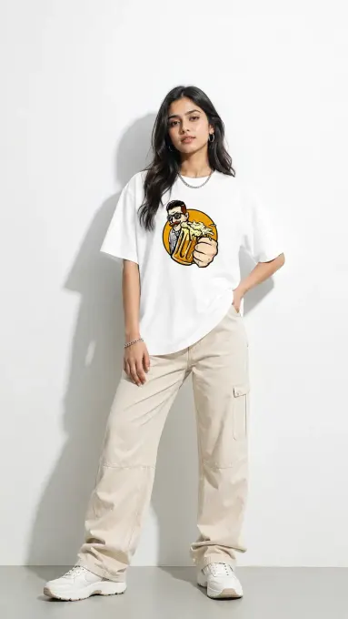 Unisex retro beer graphic crew t-shirt, front view