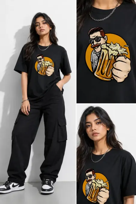 Front view of Unisex Retro Beer Graphic T-Shirt showing a vintage beer-themed print on a classic crew tee