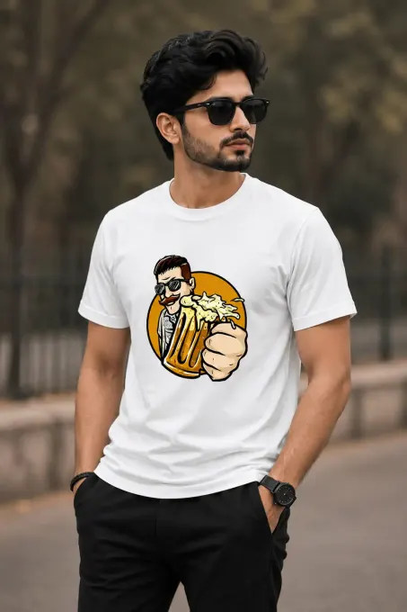Unisex retro beer graphic t-shirt featuring a vintage beer-inspired illustration on the front