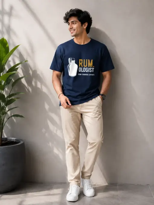 Unisex "Rumologist" graphic crew t-shirt on plain background