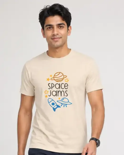 Unisex Space Jams cosmic graphic crew t-shirt with oversized fit and bold galaxy print