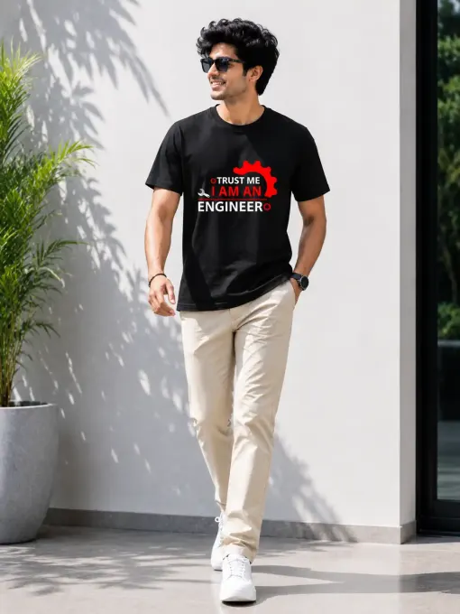 Unisex classic crew t-shirt with bold typographic graphic reading "Trust Me I Am An Engineer"