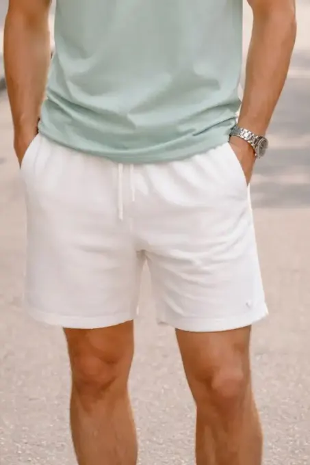 Unisex White Casual Cotton Shorts