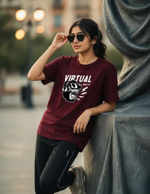 T-shirt featuring a virtual reality ape graphic on Supima cotton