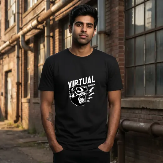 Supima cotton t-shirt featuring a virtual reality ape graphic on the front