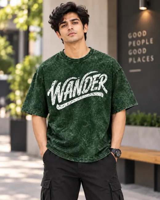 Wander 'Make Your Path' acid-wash oversized T-shirt, front view