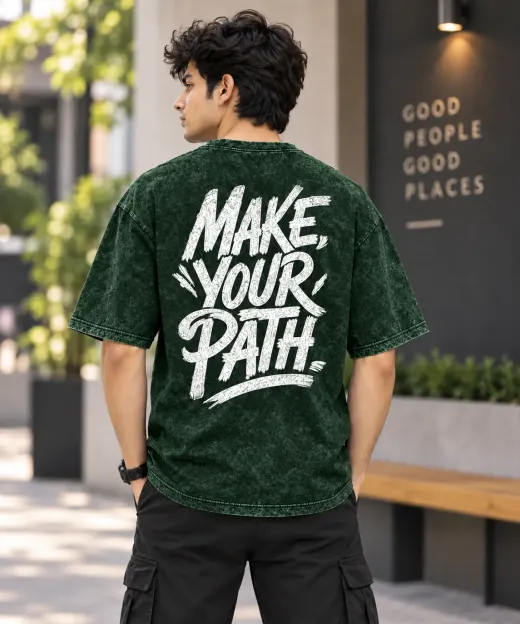 Ruhisen Wander “Make Your Path” acid-wash oversized T-shirt, front view