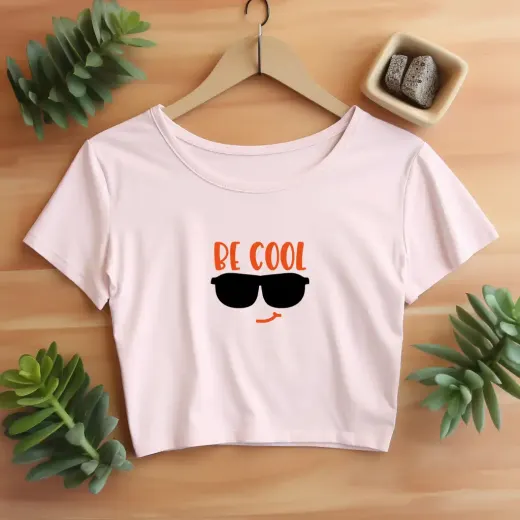Women's "Be Cool" premium cotton crop top with short sleeves and relaxed fit