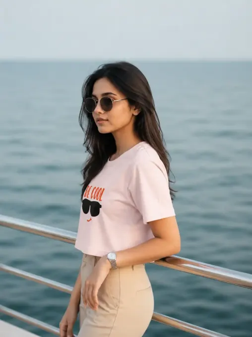 Women's "Be Cool" premium cotton crop top, minimalist streetwear style