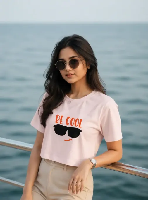 Women's 'Be Cool' premium cotton crop top, front view