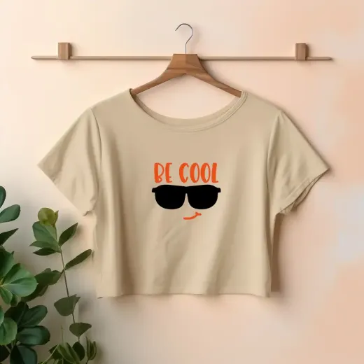 Women's "Be Cool" premium cotton crop top displayed on a neutral background