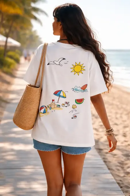 Women's Beach Day AOP t-shirt — women's all-over-print beach design short-sleeve t-shirt