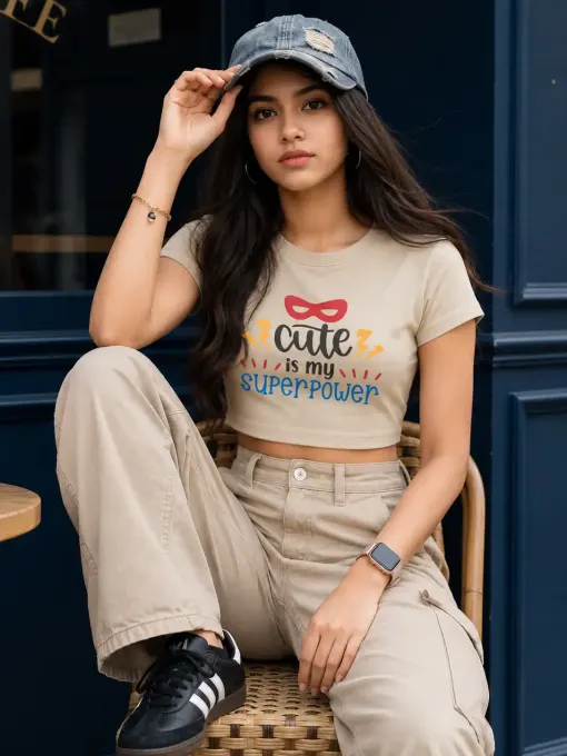 Women's 'Cute Is My Superpower' premium cotton crop top