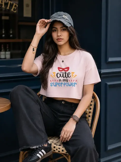 Women's "Cute Is My Superpower" Premium Cotton Crop Top
