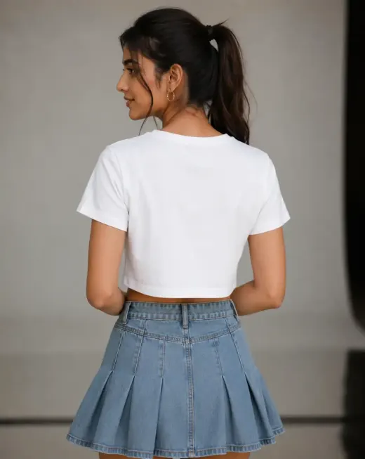 Women's "Drama Queen" premium cotton crop top with printed text, short-length casual style