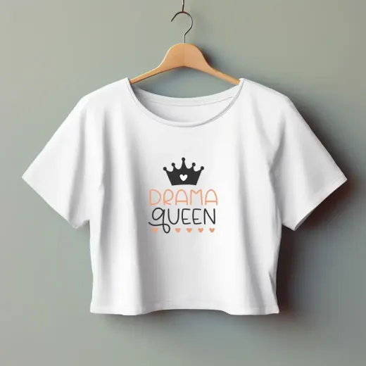 Women's 'Drama Queen' premium cotton crop top — short-length tee with 'Drama Queen' text