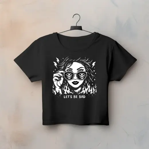 Women's "Let's Be Bad" premium cotton crop top, front view