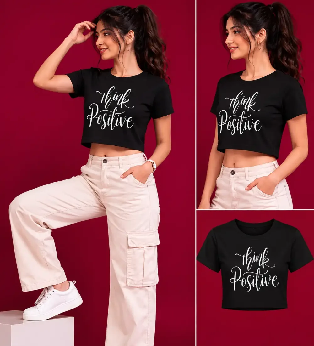 Women's "Think Positive" Premium Cotton Crop Top