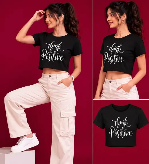 Women's "Think Positive" Premium Cotton Crop Top