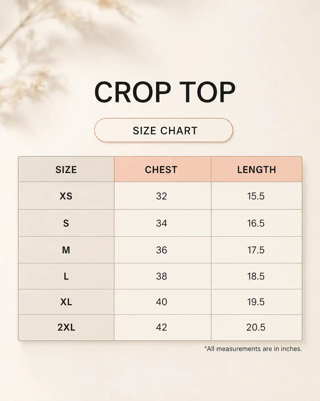 Crop Top size guide