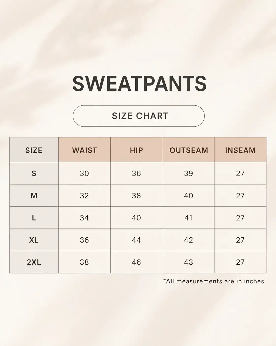 SWEATPANTS size guide