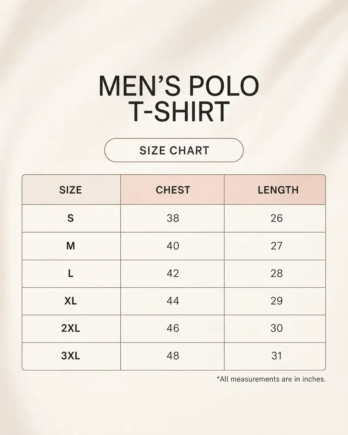 Polo Tshirt size guide