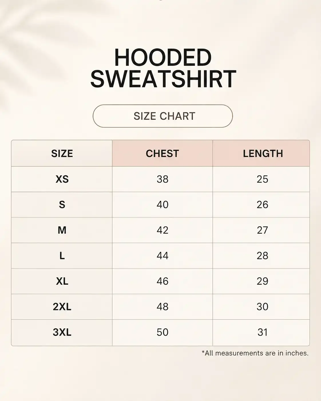 Signature Hoodies size guide